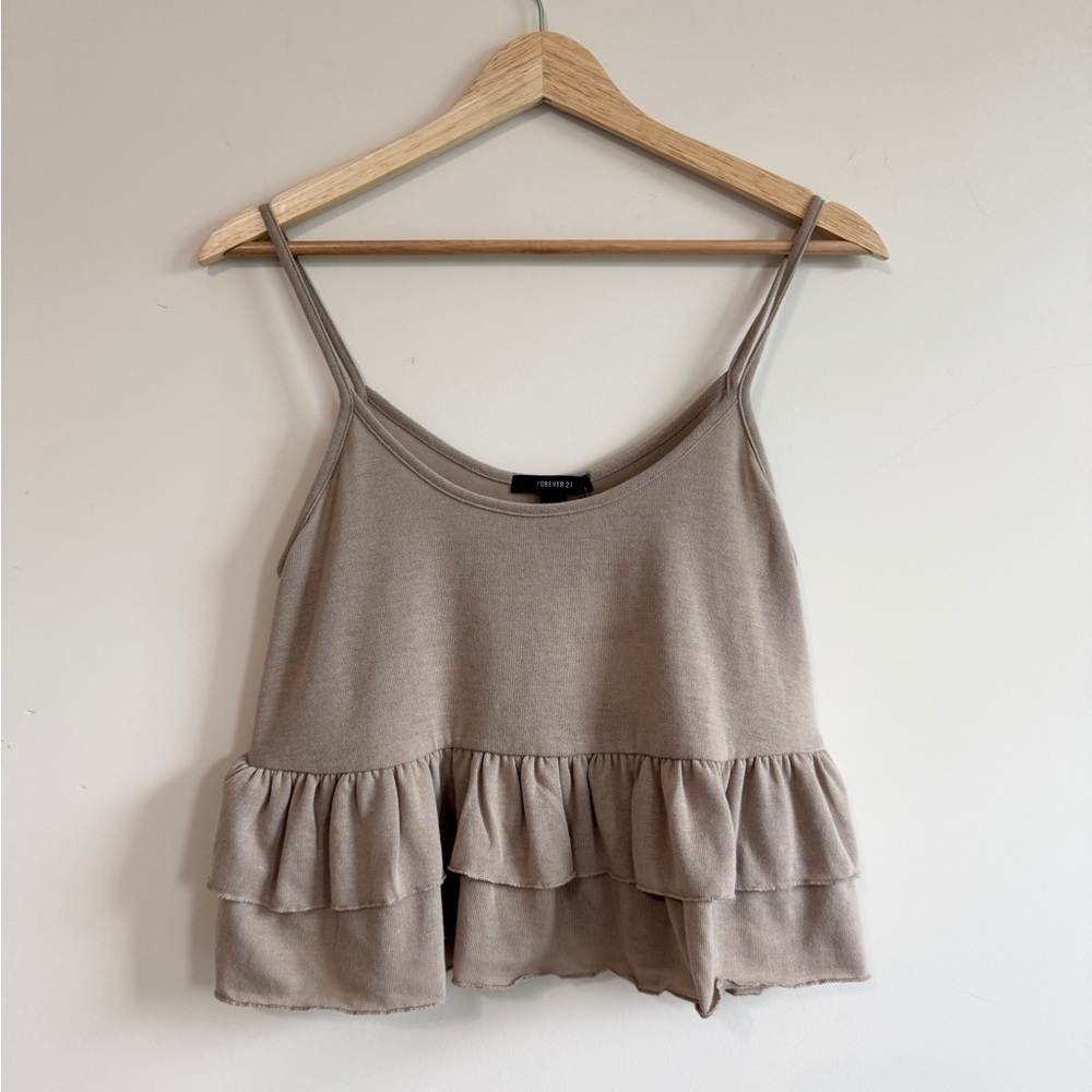 Forever 21 Tan Sleeveless Ruffled Crop Camisole